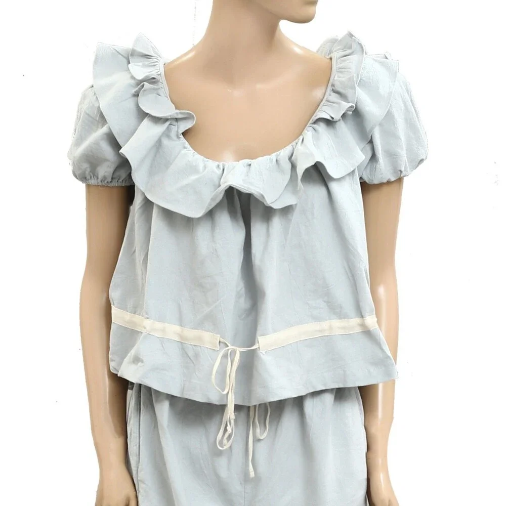 Free People Free-est Lilibeth Top Shorts Set Ruffle Cropped Cotton S New 279664